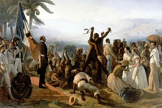 Historical painting of declaration of the abolition of slavery in the French Colonies in 1848.