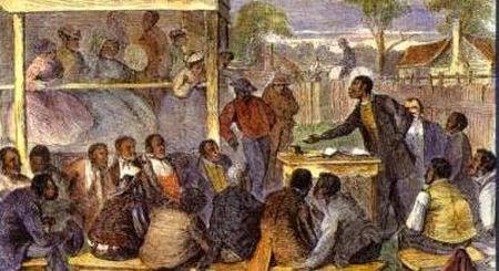 color sketch of Reconstruction era political debate