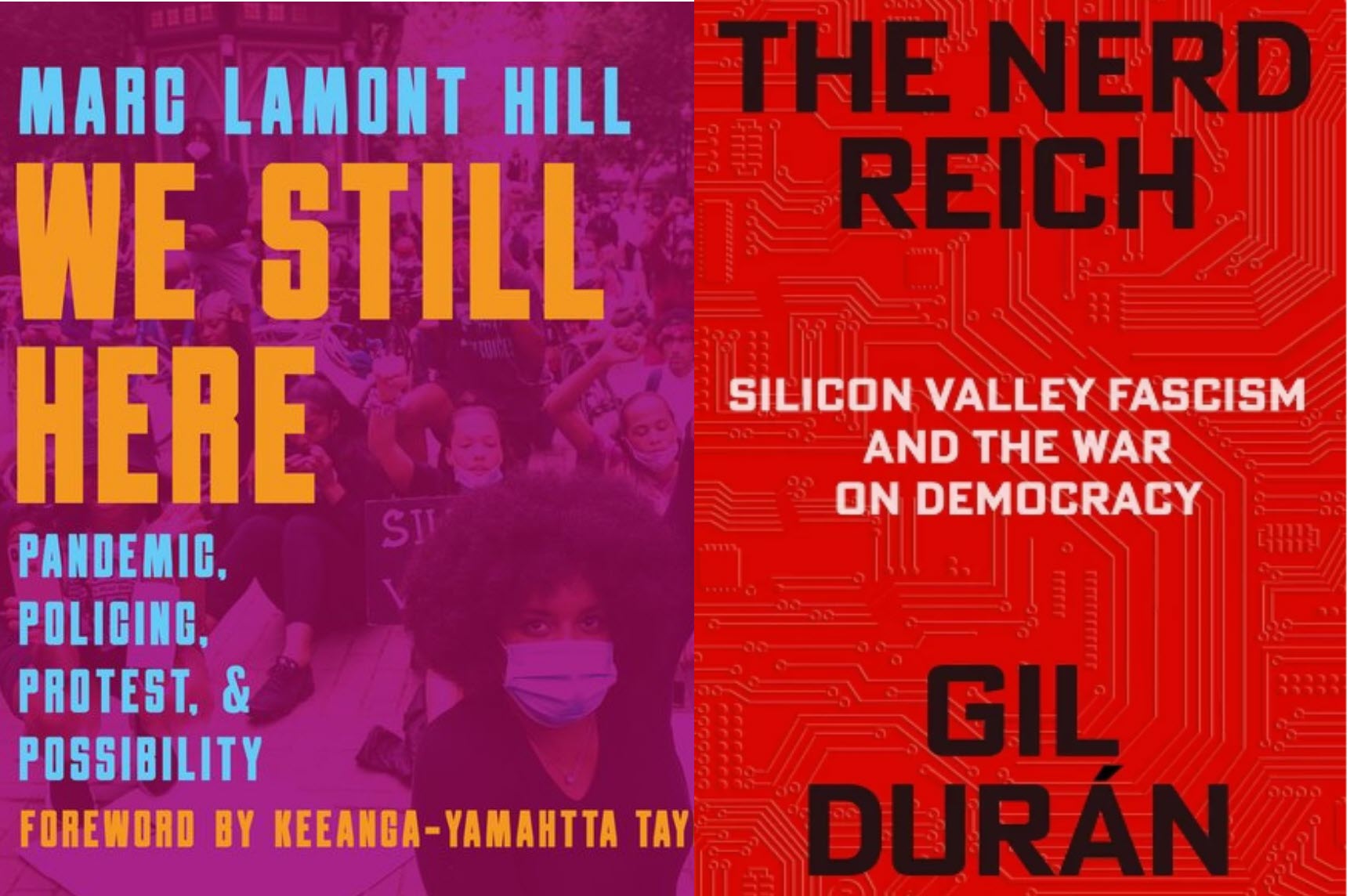 book covers for We Still Here and the Nerd Reich